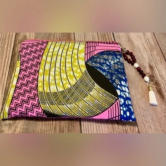 Hand Crafted Toiletries or Makeup Case in vibrant Prints with Beaded Pulls - Picture 5 of 6